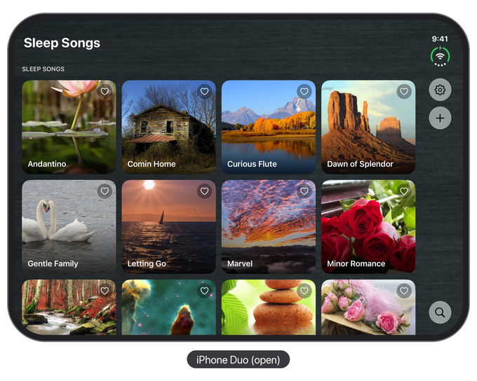 Sleep Songs on iPhone Duo, open: the song list