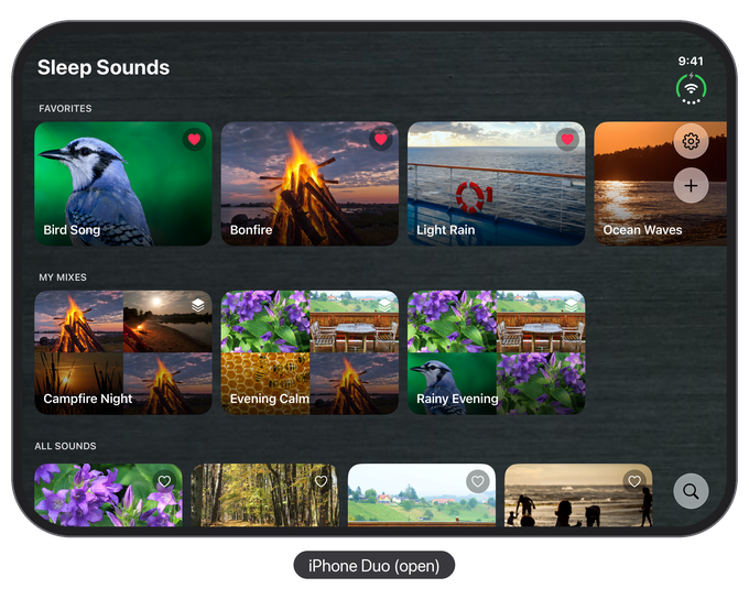 Sleep Sounds on iPhone Duo, open: the home screen