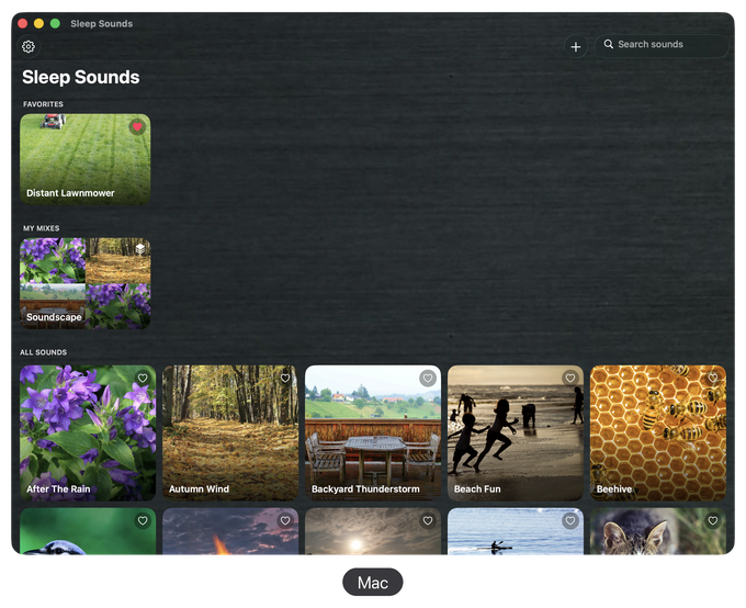 Sleep Sounds on Mac: the home screen